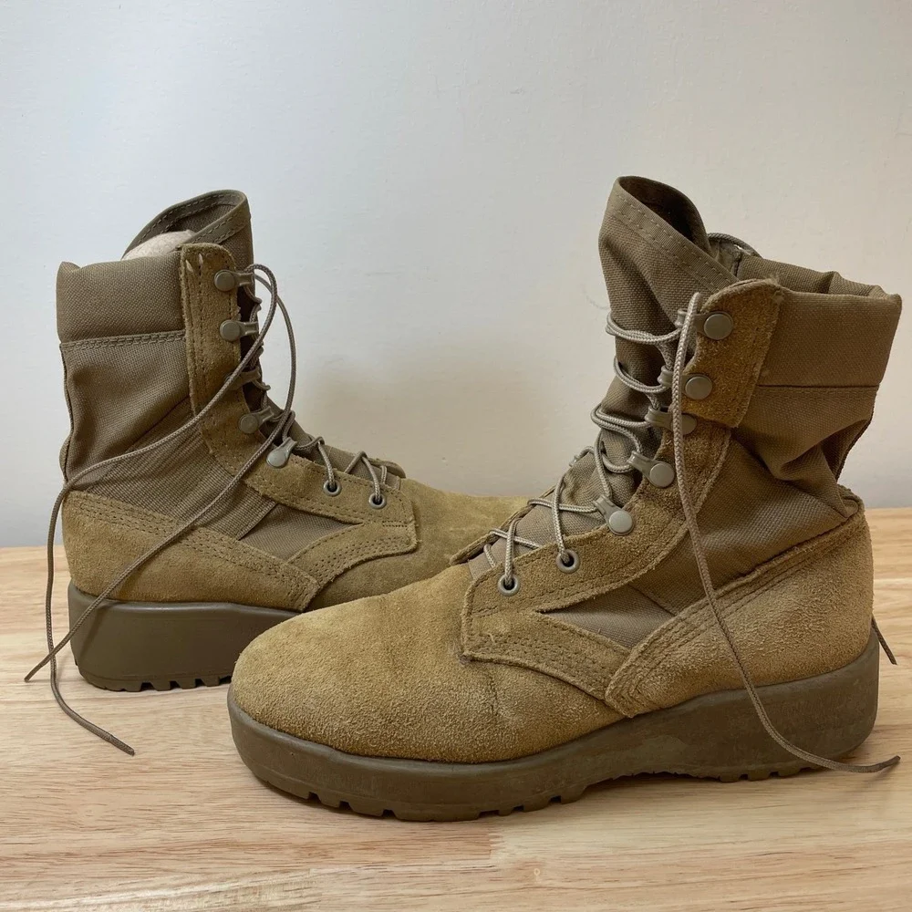 Mens Tan Suede Leather Military Combat Boots Vibram Sole Lace Up Work Outdoor